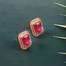 Load image into Gallery viewer, DIAMOND & PINK SAPPHIRE 14K ROSE GOLD STUDS EARRING