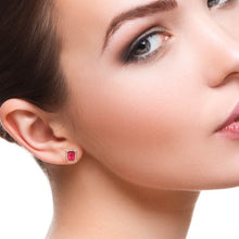 Load image into Gallery viewer, DIAMOND & PINK SAPPHIRE 14K ROSE GOLD STUDS EARRING