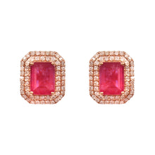 Load image into Gallery viewer, DIAMOND & PINK SAPPHIRE 14K ROSE GOLD STUDS EARRING