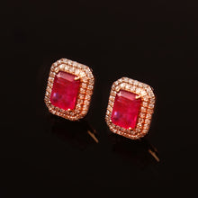 Load image into Gallery viewer, DIAMOND & PINK SAPPHIRE 14K ROSE GOLD STUDS EARRING