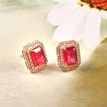 Load image into Gallery viewer, DIAMOND & PINK SAPPHIRE 14K ROSE GOLD STUDS EARRING