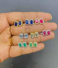 Load image into Gallery viewer, 0.20Ct Diamond & 1.05Ct Aquamarine Stud Earring 14K Yellow Gold