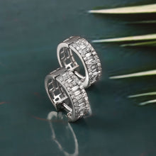 Load image into Gallery viewer, DIAMOND & BAGUETTE 14K WHITE GOLD HOOP EARRINGS