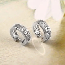 Load image into Gallery viewer, DIAMOND & BAGUETTE 14K WHITE GOLD HOOP EARRINGS