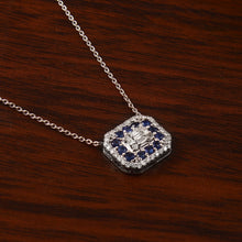 Load image into Gallery viewer, 14K WHITE GOLD, DIAMOND & BAGUETTE AND SAPPHIRE CHAIN PENDANT
