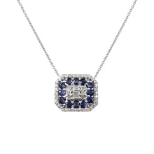 Load image into Gallery viewer, 14K WHITE GOLD, DIAMOND & BAGUETTE AND SAPPHIRE CHAIN PENDANT