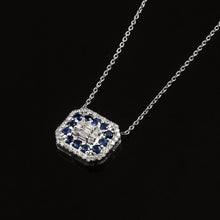 Load image into Gallery viewer, 14K WHITE GOLD, DIAMOND & BAGUETTE AND SAPPHIRE CHAIN PENDANT