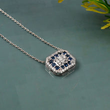 Load image into Gallery viewer, 14K WHITE GOLD, DIAMOND & BAGUETTE AND SAPPHIRE CHAIN PENDANT