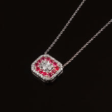Load image into Gallery viewer, 14K WHITE GOLD, DIAMOND & BAGUETTE AND RUBY CHAIN PENDANT