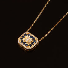 Load image into Gallery viewer, 14K YELLOW GOLD, DIAMOND & BAGUETTE AND BLUE SAPPHIRE CHAIN PENDANT