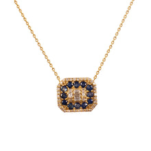 Load image into Gallery viewer, 14K YELLOW GOLD, DIAMOND & BAGUETTE AND BLUE SAPPHIRE CHAIN PENDANT