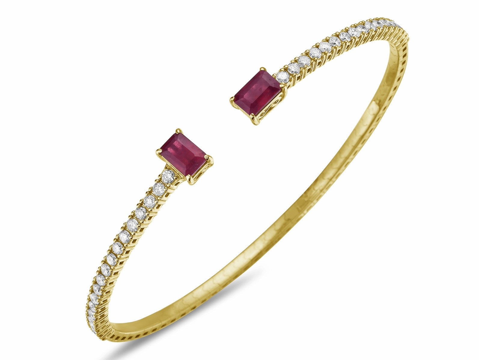 1.10Ct Diamond 1.70Ct Ruby Open Flexi Bangle 14K Yellow And White Gold ...