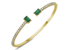 Load image into Gallery viewer, 1.10Ct Diamond 1.20Ct Emerald Open Flexi Bangle 14K White and Yellow Gold