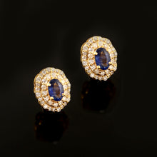 Load image into Gallery viewer, 0.16 CT DIAMOND & 1.35 CT BLUE SAPPHIRE 14K YELLOW GOLD STUDS