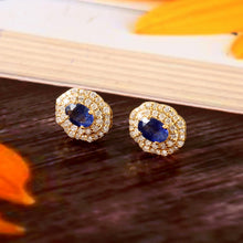 Load image into Gallery viewer, 0.16 CT DIAMOND & 1.35 CT BLUE SAPPHIRE 14K YELLOW GOLD STUDS