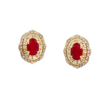 Load image into Gallery viewer, 0.60 CT DIAMOND & 1.30 CT RUBY 14K YELLOW GOLD STUDS