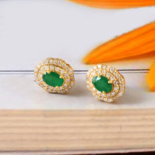 Load image into Gallery viewer, 0.60 CT DIAMOND & 0.80 CT EMERALD14K YELLOW GOLD STUDS