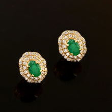Load image into Gallery viewer, 0.60 CT DIAMOND & 0.80 CT EMERALD14K YELLOW GOLD STUDS