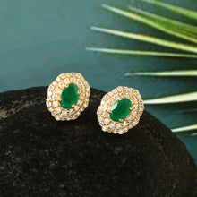 Load image into Gallery viewer, 0.60 CT DIAMOND & 0.80 CT EMERALD14K YELLOW GOLD STUDS