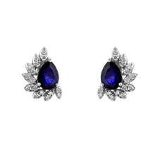 Load image into Gallery viewer, 0.40 CT DIAMOND & 3.05 CT BLUE SAPPHIRE PEAR SHAPE 14K GOLD STUDS