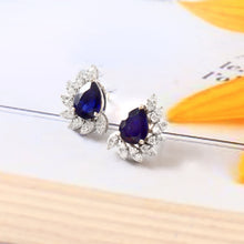 Load image into Gallery viewer, 0.40 CT DIAMOND & 3.05 CT BLUE SAPPHIRE PEAR SHAPE 14K GOLD STUDS