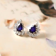 Load image into Gallery viewer, 0.40 CT DIAMOND & 3.05 CT BLUE SAPPHIRE PEAR SHAPE 14K GOLD STUDS