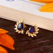 Load image into Gallery viewer, 0.40 CT DIAMOND & 3.05 CT BLUE SAPPHIRE PEAR SHAPE 14K GOLD STUDS