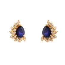Load image into Gallery viewer, 0.40 CT DIAMOND & 3.05 CT BLUE SAPPHIRE PEAR SHAPE 14K GOLD STUDS