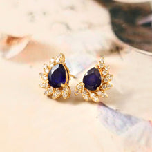 Load image into Gallery viewer, 0.40 CT DIAMOND & 3.05 CT BLUE SAPPHIRE PEAR SHAPE 14K GOLD STUDS