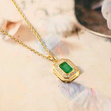 Load image into Gallery viewer, 0.14 CT DIAMOND & 0.80 CT EMERALD 14K YELLOW GOLD PENDANT WITH CHAIN
