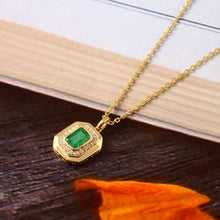 Load image into Gallery viewer, 0.14 CT DIAMOND & 0.80 CT EMERALD 14K YELLOW GOLD PENDANT WITH CHAIN