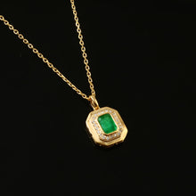 Load image into Gallery viewer, 0.14 CT DIAMOND & 0.80 CT EMERALD 14K YELLOW GOLD PENDANT WITH CHAIN