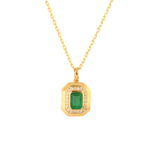 Load image into Gallery viewer, 0.14 CT DIAMOND & 0.80 CT EMERALD 14K YELLOW GOLD PENDANT WITH CHAIN