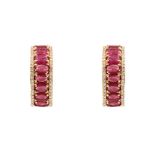 Load image into Gallery viewer, 0.45 CT DIAMOND & 5.40 CT RUBY OVAL 14 K YELLOW GOLD HOOP