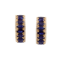 Load image into Gallery viewer, 0.45 CT DIAMOND & 4.90 CT BLUE SAPPHIRE OVAL 14 K YELLOW GOLD HOOP