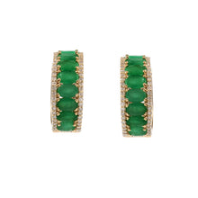 Load image into Gallery viewer, 0.45 CT DIAMOND & 3.60 CT EMERALD OVAL 14 K YELLOW GOLD HOOP