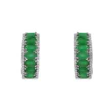 Load image into Gallery viewer, 0.45 CT DIAMOND & 3.60 CT EMERALD OVAL 14 K WHITE GOLD HOOP