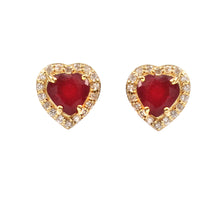 Load image into Gallery viewer, 0.13 CT DIAMOND & 1.45 CT RUBY HEART 14K YELLOW GOLD STUDS