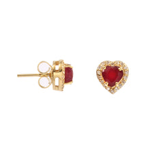 Load image into Gallery viewer, 0.13 CT DIAMOND & 1.45 CT RUBY HEART 14K YELLOW GOLD STUDS