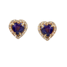 Load image into Gallery viewer, 0.13 CT DIAMOND & 1.35 CT SAPPHIRE HEART 14K YELLOW GOLD STUDS