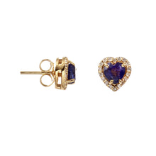 Load image into Gallery viewer, 0.13 CT DIAMOND & 1.35 CT SAPPHIRE HEART 14K YELLOW GOLD STUDS