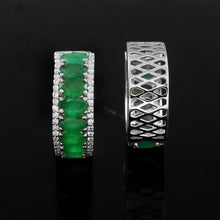 Load image into Gallery viewer, 0.45 CT DIAMOND & 3.60 CT EMERALD OVAL 14 K WHITE GOLD HOOP