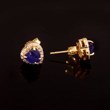Load image into Gallery viewer, 0.13 CT DIAMOND & 1.35 CT SAPPHIRE HEART 14K YELLOW GOLD STUDS