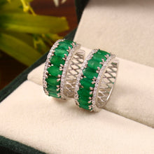 Load image into Gallery viewer, 0.45 CT DIAMOND & 3.60 CT EMERALD OVAL 14 K WHITE GOLD HOOP