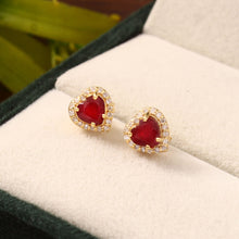 Load image into Gallery viewer, 0.13 CT DIAMOND & 1.45 CT RUBY HEART 14K YELLOW GOLD STUDS