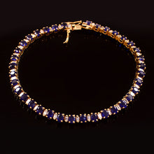 Load image into Gallery viewer, 1.20 CT DIAMOND BAGUETTE & 9.80 CT BLUE SAPPHIRE 14K YELLOW GOLD TENNISH BRACELET