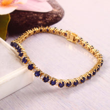 Load image into Gallery viewer, 1.20 CT DIAMOND BAGUETTE & 9.80 CT BLUE SAPPHIRE 14K YELLOW GOLD TENNISH BRACELET