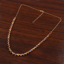 Load image into Gallery viewer, 0.83 CT DIAMOND & 7.60 CT MULTI SAPPHIRE 14K YELLOW GOLD NECKLACE WITH CHAIN
