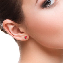 Load image into Gallery viewer, DIAMOND AND PINK SAPPHIRE 14K YELLOW GOLD ROUND STUDS