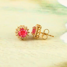 Load image into Gallery viewer, DIAMOND AND RUBY 14K YELLOW GOLD ROUND STUDS